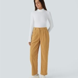 NWT Halara Mid Rise Zipper Pocket Corduroy Casual Pants Size Petite XL (16) Gold